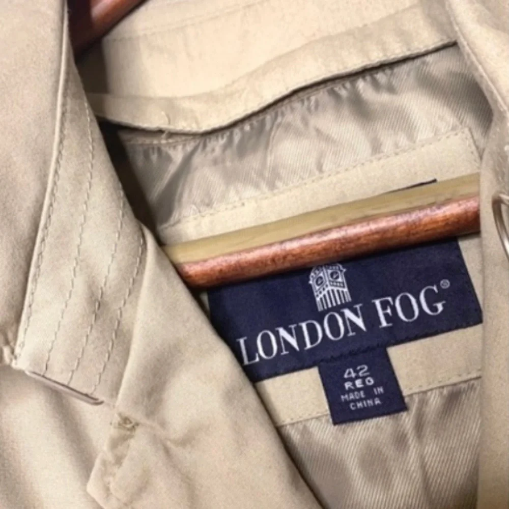 London Fog Vintage Men’s Tan Belted Trench Coat With Detachable Liner Size 42R
